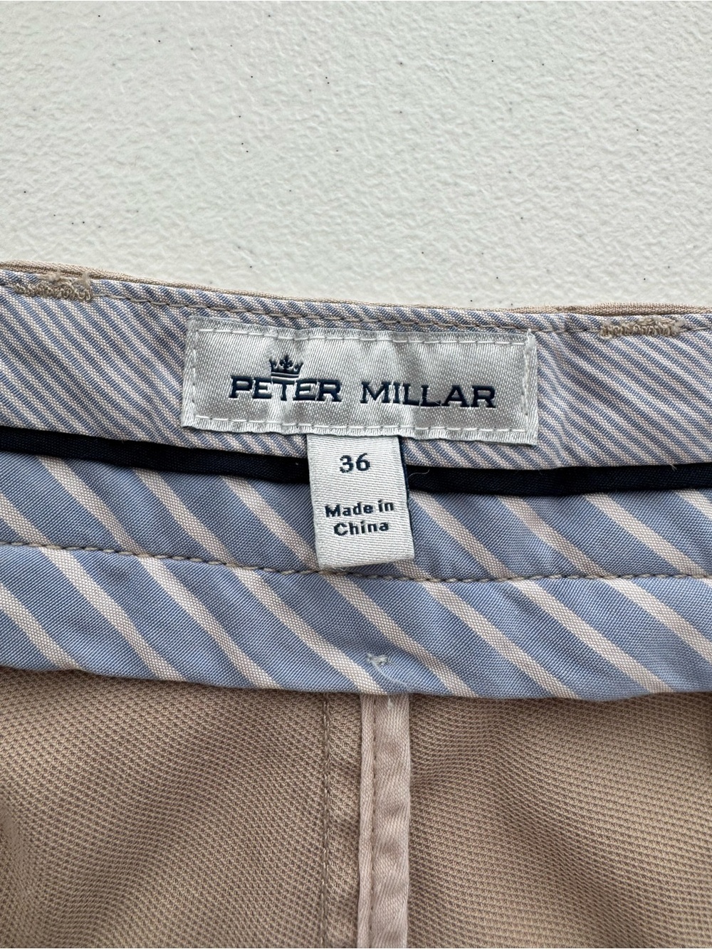 Peter Millar Men's Khaki Chino Golf Shorts Size 36 Classic Flat Front Beige - Picture 5 of 5